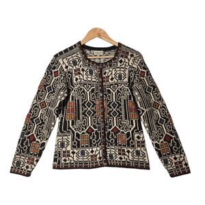 Intiwara 100% Alpaca Cardigan S Multicolor Geo Print Button Front Hand Made